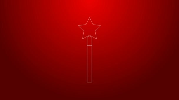 Green line Magic wand icon isolated on red background. Star shape magic accessory. Magical power. 4K Video motion graphic animation — Stock Video