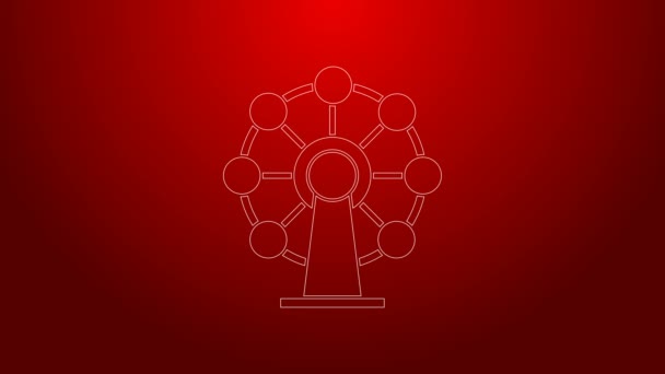 Green line Ferris wheel icon isolated on red background. Amusement park. Childrens entertainment playground, recreation park. 4K Video motion graphic animation — Stock Video