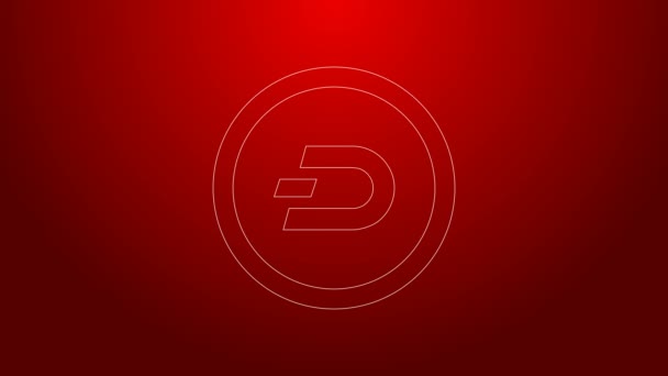 สายสีเขียวไอคอนเหรียญ Cryptocurrency Dash ที่แยกจากพื้นหลังสีแดง เงินดิจิตอล สัญลักษณ์ Altcoin Blockchain ใช้สกุลเงินดิจิตอลที่ปลอดภัย 4K แอนิเมชั่นภาพเคลื่อนไหววิดีโอ — วีดีโอสต็อก