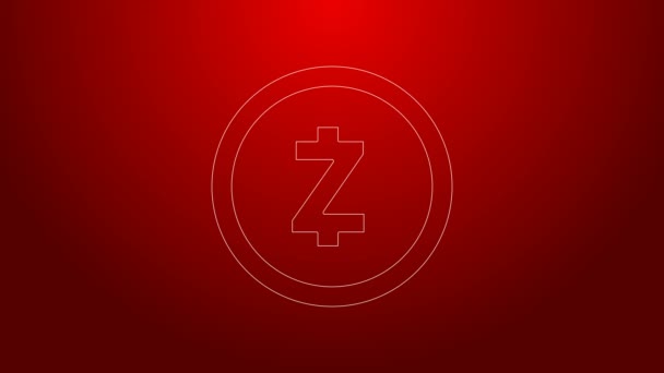녹색 라인 Cryptocurrency 동전 Zcash ZEC 아이콘은 적색 배경에서 분리되었다. 디지털 화폐. 알트 동전의 상징. Blockchain 은 보안 암호화 통화를 기반으로 한다. 4K 비디오 모션 그래픽 애니메이션 — 비디오