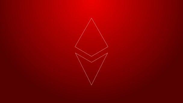 Πράσινη γραμμή Cryptocurrency κέρμα Ethereum ETH εικονίδιο απομονώνονται σε κόκκινο φόντο. Σύμβολο Altcoin. Blockchain βασίζεται ασφαλή crypto νόμισμα. 4K Γραφική κίνηση κίνησης βίντεο — Αρχείο Βίντεο