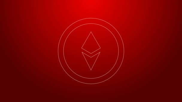 Zelená čára Kryptoměna mince Ikona ETH Ethereum izolovaná na červeném pozadí. Symbol Altcoinu. Zabezpečená šifrovací měna založená na blockchainu. Grafická animace pohybu videa 4K — Stock video