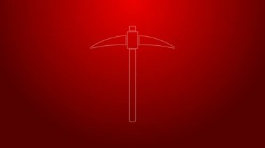 Yeşil çizgili Kazma simgesi kırmızı arkaplanda izole edildi. Engelleme teknolojisi, kripto para madenciliği, bitcoin, dijital para piyasası, kripto para cüzdanı. 4K Video hareketli grafik canlandırması