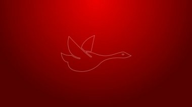 Yeşil çizgi uçan ördek simgesi kırmızı arkaplanda izole edildi. 4K Video hareketli grafik canlandırması