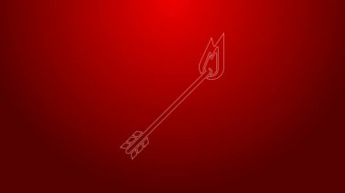 Kırmızı arkaplanda yeşil çizgi ok simgesi izole edildi. Hipster ok simgesi. 4K Video hareketli grafik canlandırması