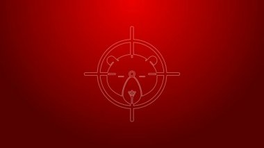 Yeşil çizgi Hunt, kırmızı arka planda izole edilmiş hedef simgesi olan ayı üzerinde. Ayı ve hedefli av kulübü logosu. Tüfek merceği bir ayıyı hedef alıyor. 4K Video hareketli grafik canlandırması