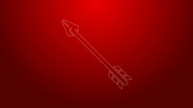 Yeşil çizgi hippi ok simgesi kırmızı arkaplanda izole edildi. 4K Video hareketli grafik canlandırması