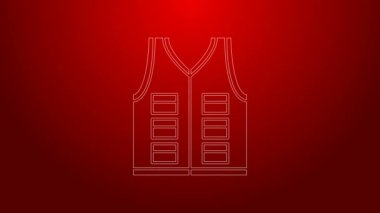 Kırmızı arkaplanda yeşil çizgili balıkçı ceketi simgesi var. Balıkçı yeleği. 4K Video hareketli grafik canlandırması