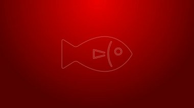 Yeşil çizgi Balık simgesi kırmızı arkaplanda izole edildi. 4K Video hareketli grafik canlandırması