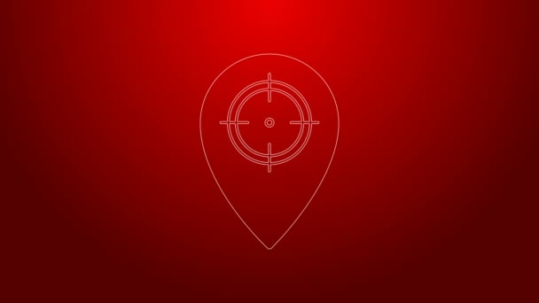 그린 라인 헌트의 아이콘은 빨간 배경에 분리되어 있습니다. 항법, 포인터, 위치, 지도 , gps, 방향, 위치, 나침반, 접촉, 검색. 4K 비디오 모션 그래픽 애니메이션 — 비디오
