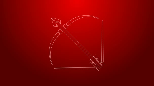 Green line Bow and arrow in quiver icon isolated on red background. 4K Video motion graphic animation — Stock Video