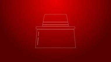 Kırmızı arka planda izole edilmiş şapka ikonuna sahip yeşil çizgi arıcısı. Özel koruyucu üniforma. 4K Video hareketli grafik canlandırması