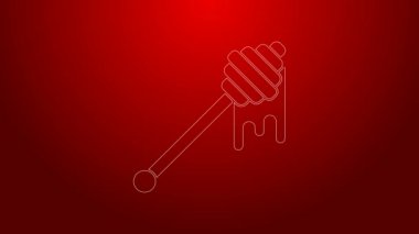 Kırmızı arka planda bal damlayan bal ikonlu yeşil çizgi. Tatlı kepçe. 4K Video hareketli grafik canlandırması