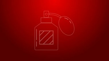Yeşil çizgi tıraş losyonu ikonu kırmızı arkaplanda izole edildi. Parfüm spreyi ikonu. Erkek parfüm şişesi. 4K Video hareketli grafik canlandırması