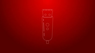 Kırmızı arka planda yeşil çizgi elektrikli saç kırpıcısı ya da traş ikonu var. Berber dükkanı sembolü. 4K Video hareketli grafik canlandırması