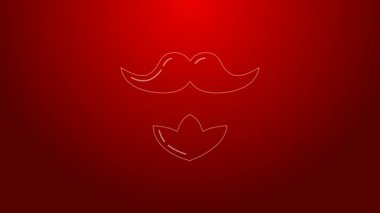 Kırmızı arkaplanda yeşil çizgi bıyık ve sakal simgesi var. Berber dükkanı sembolü. Yüz kılı stili. 4K Video hareketli grafik canlandırması