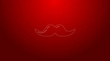 Kırmızı arkaplanda yeşil çizgi bıyık simgesi izole edildi. Berber dükkanı sembolü. Yüz kılı stili. 4K Video hareketli grafik canlandırması