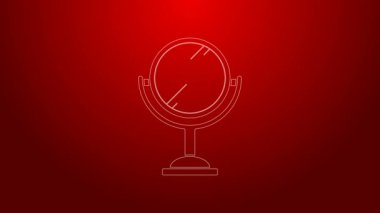 Yeşil çizgi El ayna simgesi kırmızı arkaplanda izole edildi. 4K Video hareketli grafik canlandırması