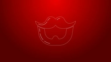 Kırmızı arkaplanda yeşil çizgi bıyık ve sakal simgesi var. Berber dükkanı sembolü. Yüz kılı stili. 4K Video hareketli grafik canlandırması