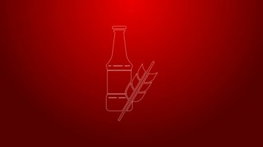 Kırmızı arkaplanda yeşil çizgi bira şişesi simgesi var. 4K Video hareketli grafik canlandırması