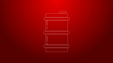 Yeşil çizgi metal bira fıçısı ikonu kırmızı arkaplanda izole edildi. 4K Video hareketli grafik canlandırması