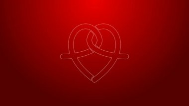 Kırmızı arkaplanda yeşil çizgi simgesi izole edildi. Alman konforlu yemek hamur işi. Oktoberfest festivali. 4K Video hareketli grafik canlandırması