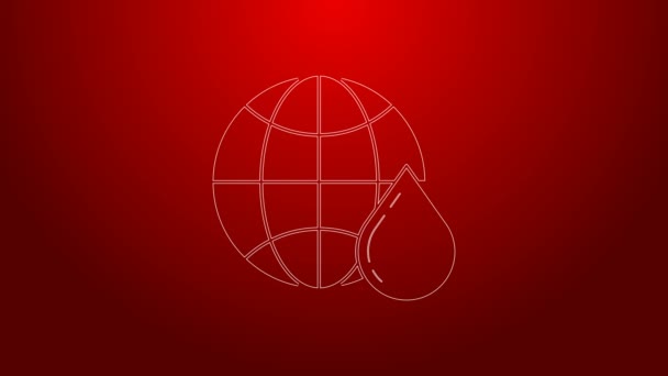 Green line Honeycomb map of the world icon isolated on red background. World bee day. Concept ecological event. 4K Video motion graphic animation — Stock Video