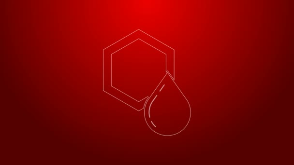 Green line Honeycomb icon isolated on red background. Honey cells symbol. Sweet natural food. 4K Video motion graphic animation — Stock Video