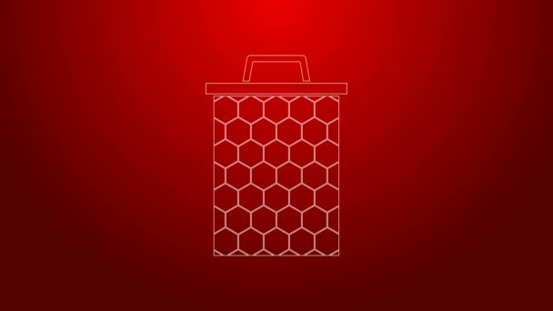 Grön linje Honeycomb ikon isolerad på röd bakgrund. Honungsceller symbol. Söt naturlig mat. 4K Video motion grafisk animation — Stockvideo