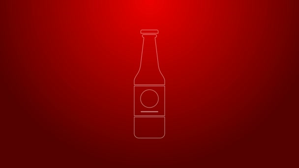 Línea verde Icono de la botella de cerveza aislado sobre fondo rojo. Animación gráfica de vídeo 4K — Vídeos de Stock