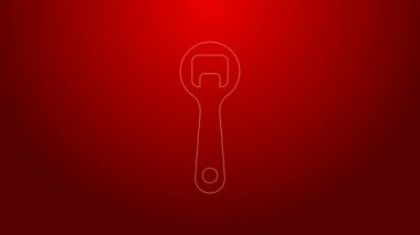 Kırmızı arkaplanda yeşil çizgi şişe açma simgesi izole edildi. 4K Video hareketli grafik canlandırması
