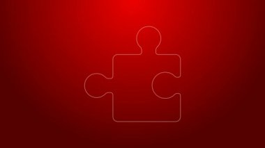 Yeşil çizgi yapboz parçası kırmızı arkaplanda izole edildi. Modern daire, iş, pazarlama, finans, internet konsepti. 4K Video hareketli grafik canlandırması