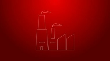 Yeşil Hat Fabrikası simgesi kırmızı arkaplanda izole edildi. Endüstriyel bina. 4K Video hareketli grafik canlandırması