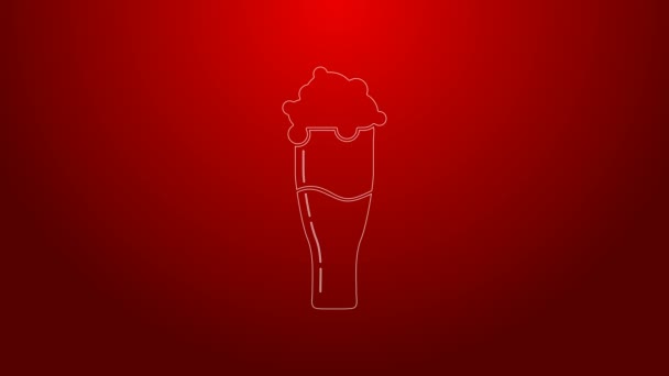 Green line Glass of beer icon isolated on red background. 4K Video motion graphic animation — Stock Video