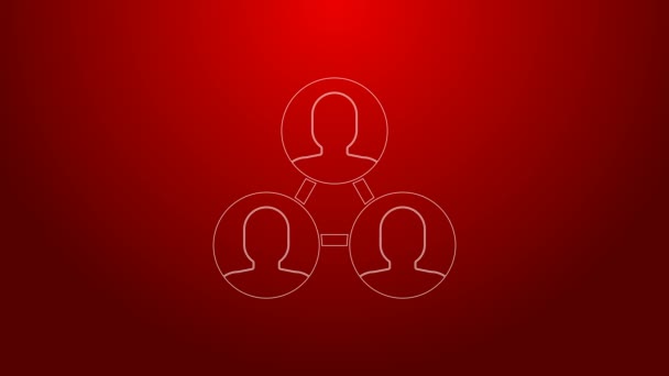 Green line Project team base icon isolated on red background. Business analysis and planning, consulting, team work, project management. 4K Video motion graphic animation — Stock Video