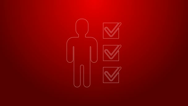 Green line User of man in business suit icon isolated on red background. Business avatar symbol user profile icon. Male user sign. 4K Video motion graphic animation — Stock Video