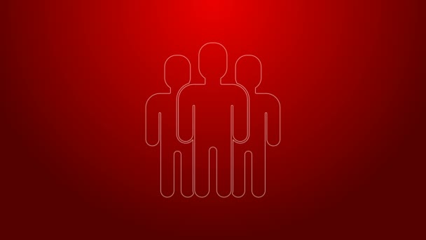 Zelená čára Skupina uživatelů ikona izolované na červeném pozadí. Ikona skupiny lidí. Ikona uživatelského profilu obchodního avatara. Grafická animace pohybu videa 4K — Stock video