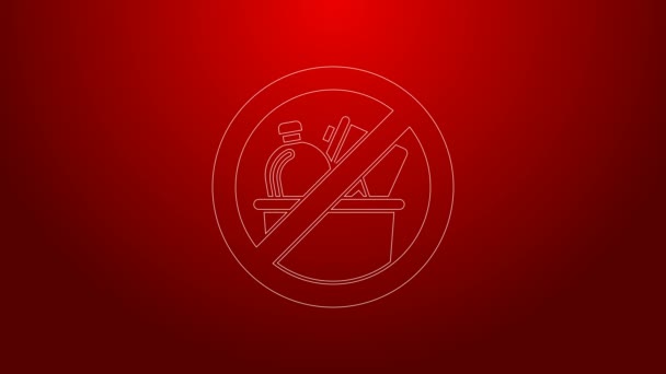 Зеленая линия No trash icon isolated on red background. Видеографическая анимация 4K — стоковое видео