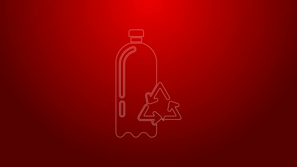 Zelená linka Recyklace plastová láhev ikona izolované na červeném pozadí. Grafická animace pohybu videa 4K — Stock video