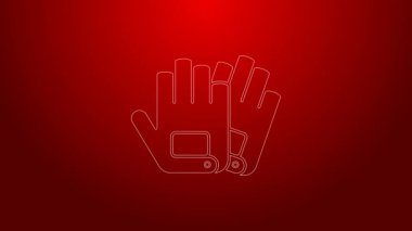 Kırmızı arkaplanda yeşil çizgi eldiven simgesi izole edildi. Olağanüstü bir spor. Spor malzemeleri. 4K Video hareketli grafik canlandırması