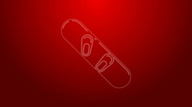 Kırmızı arkaplanda yeşil çizgi Snowboard simgesi izole edildi. Snowboard tahtası ikonu. Olağanüstü bir spor. Spor malzemeleri. 4K Video hareketli grafik canlandırması