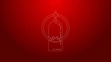 Yeşil çizgi Aqualung simgesi kırmızı arkaplanda izole edildi. Dalgıçlar için oksijen tüpü. Dalış ekipmanları. Olağanüstü bir spor. Spor malzemeleri. 4K Video hareketli grafik canlandırması