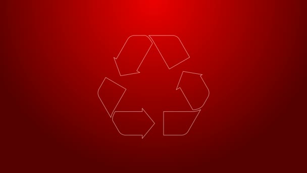 Línea verde Reciclar icono de símbolo aislado sobre fondo rojo. Icono de flecha circular. El medio ambiente reciclable se vuelve verde. Animación gráfica de vídeo 4K — Vídeo de stock