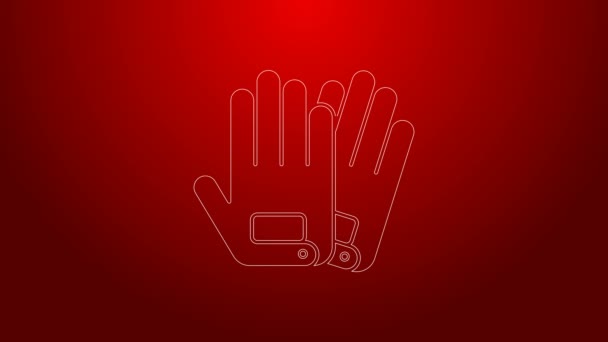 Grøn streg Handsker ikon isoleret på rød baggrund. Ekstrem sport. Sportsudstyr. 4K Video bevægelse grafisk animation – Stock-video