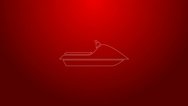 Grön linje Jet ski ikon isolerad på röd bakgrund. Vattenskoter. Extrem sport. 4K Video motion grafisk animation — Stockvideo