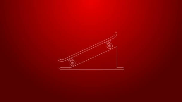 Grüne Linie Skateboard auf Straßenrampe Symbol isoliert auf rotem Hintergrund. Extremsport. Sportgeräte. 4K Video Motion Grafik Animation — Stockvideo