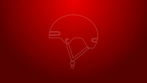 Zelená čára Ikona helmy izolované na červeném pozadí. Extrémní sport. Sportovní vybavení. Grafická animace pohybu videa 4K — Stock video