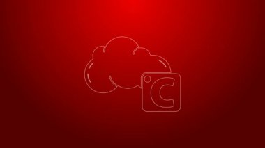 Yeşil çizgi Celsius ve bulut simgesi kırmızı arka planda izole edildi. 4K Video hareketli grafik canlandırması