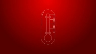 Yeşil çizgi termometre simgesi kırmızı arkaplanda izole edildi. 4K Video hareketli grafik canlandırması