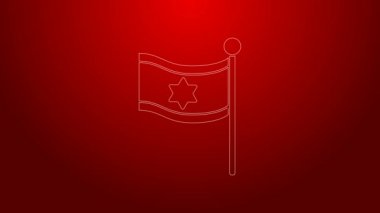 İsrail 'in yeşil çizgi bayrağı kırmızı arkaplanda izole edilmiş. Ulusal vatanseverlik sembolü. 4K Video hareketli grafik canlandırması